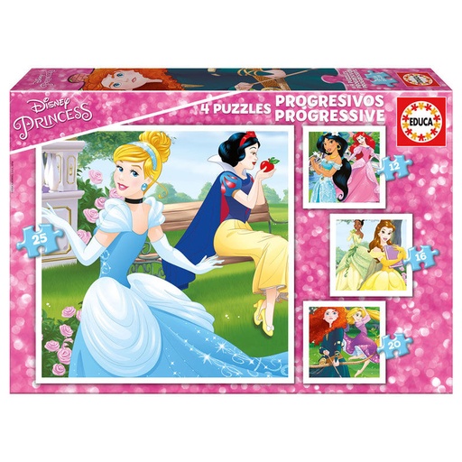 [8412668171664] Puzzle Progresivo Princesas Disney 12-16-20-25pzs