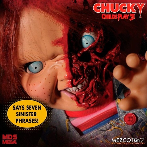 [696198780208] Figura Chucky El Muñeco Diabolico 3 Cara Pizza parlante 38cm ingles