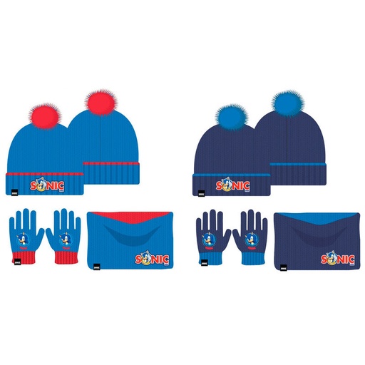 [8435631314295] Conjunto gorro guantes braga cuello Sonic the Hedgehog infantil