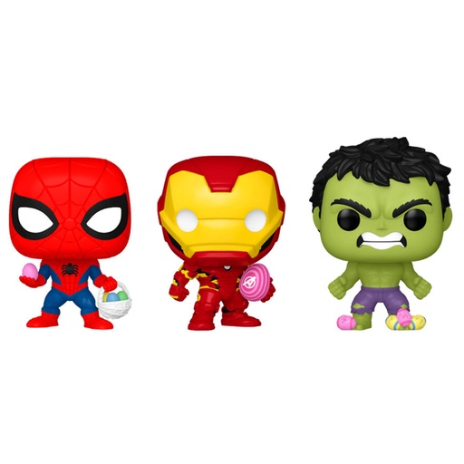 [889698861434] Blister 3 figuras Pocket POP Marvel Spiderman Hulk Iron Man Pascua