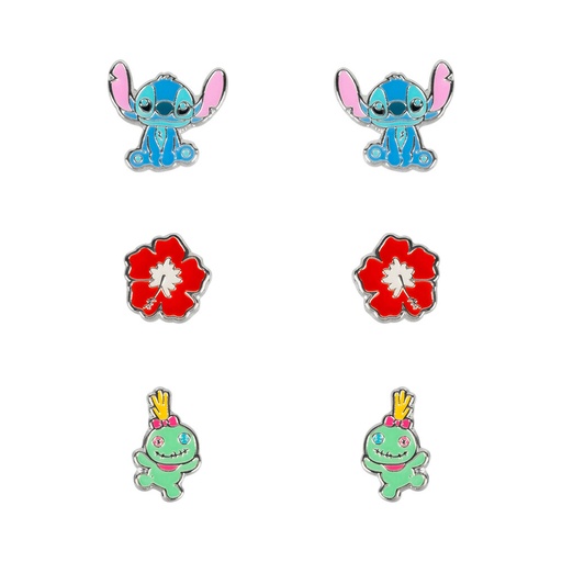 [887746846709] Set 3 Pares de pendientes Stitch Disney plata