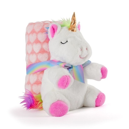 [8015831130712] Peluche + Manta suave Unicornio Tiara 22cm